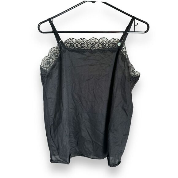 Y2K Vintage Sliperfection Womens Black‎ Lace Trim Cami Tank Top sz M 90s Dainty - Picture 2 of 5